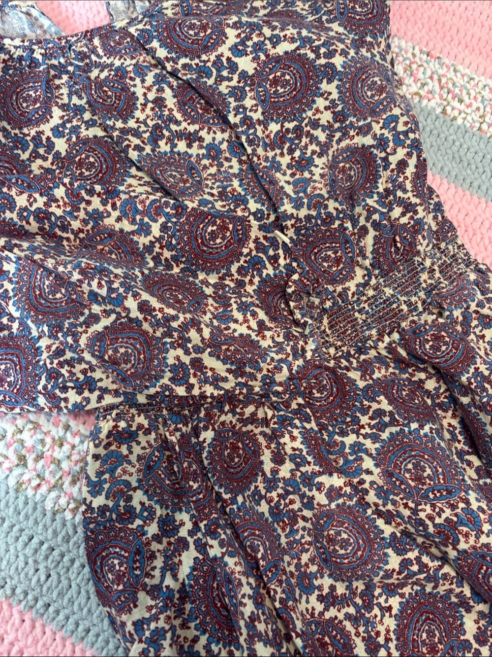 J.Crew Paisley Print Blouse in Cream, Blue and Burgundy
